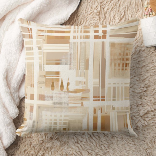 Neutral Abstract Plaid Muted Boho Cushion (Blanket)