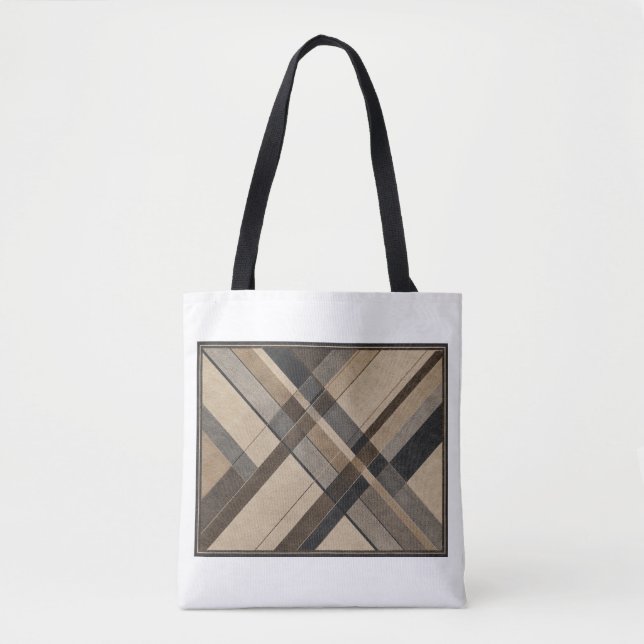 Neutral Abstract Plaid Pattern Shopping Bag (Front)