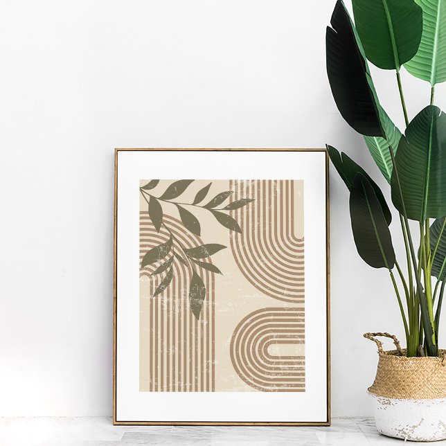 Neutral Abstract Rainbows and Botanical Wall Art (Neutral Abstract Rainbows and Botanical Wall Art in a neutral frame next to a boho plant.)