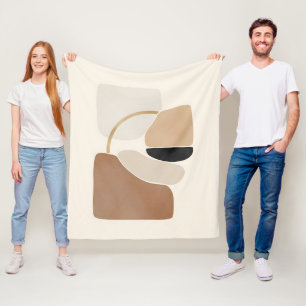 Neutral Abstract Shapes Minimal Modern Fine Art Fleece Blanket