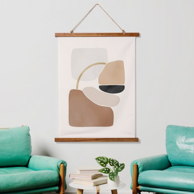 Neutral Abstract Shapes | Minimal Modern Fine Art  Hanging Tapestry (Living Room)