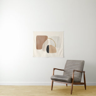 Neutral Abstract Shapes Minimal Modern Fine Art Tapestry