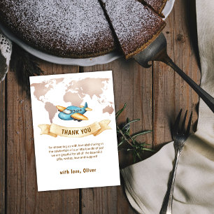 Neutral Adventure World Map Airplane Baby Shower  Thank You Card