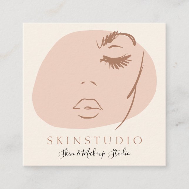 Neutral Aesthetic Feminine Face Beauty Skincare Square Business Card (Front)