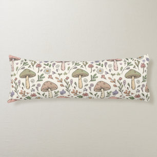 Neutral Aesthetic Mushroom Fungi Seamless Pattern Body Cushion