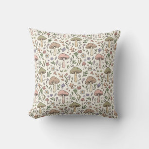 Neutral Aesthetic Mushroom Fungi Seamless Pattern Cushion