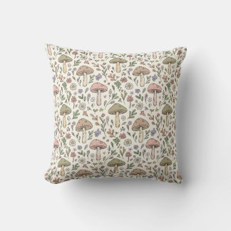 Neutral Aesthetic Mushroom Fungi Seamless Pattern Cushion