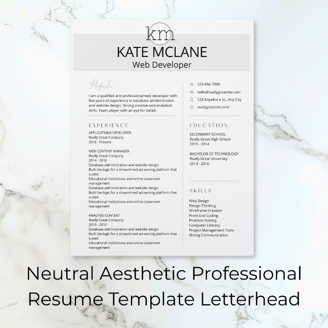 Neutral Aesthetic Professional Resume Template Custom Letterhead (Neutral Aesthetic Professional Resume Template Letterhead)