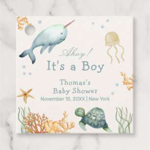 Neutral Ahoy Under The Sea Whale Boy Baby Shower  Favour Tags