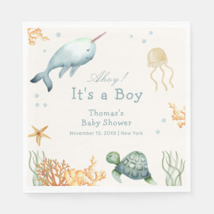 Neutral Ahoy Under The Sea Whale Boy Baby Shower  Napkin