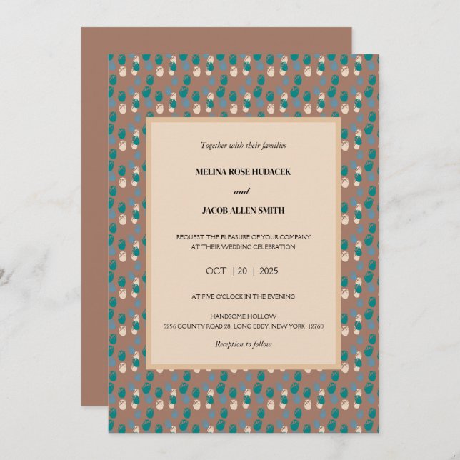 Neutral Amsterdam Tulips on Mocha Mousse Wedding Invitation (Front/Back)