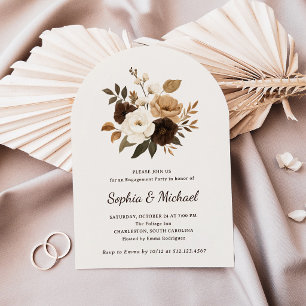 Neutral and Brown Floral   Engagement Party Invitation