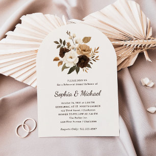 Neutral and Brown Floral   Rehearsal Dinner Invitation