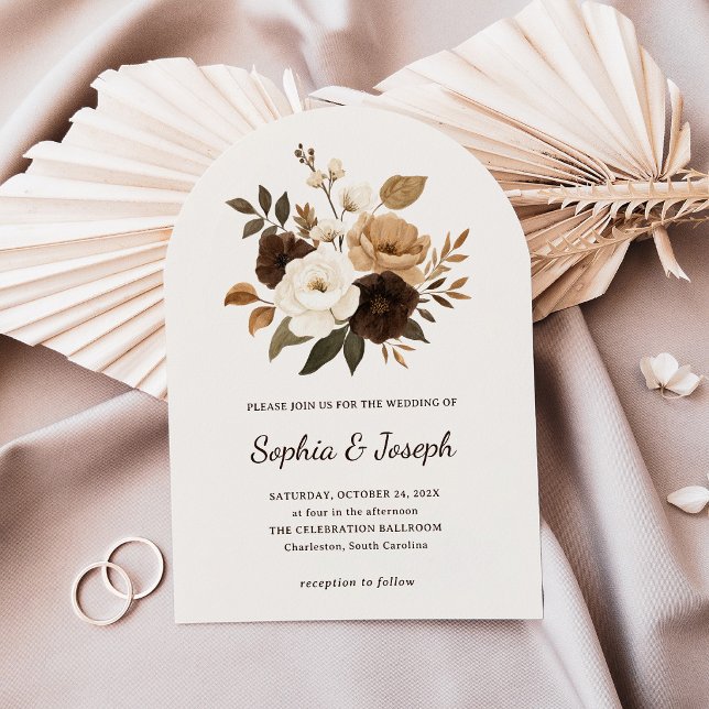 Neutral and Brown Floral Wedding Invitation (Creator Uploaded)