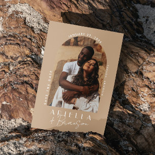 Neutral and Modern Tan Photo Save The Date Card