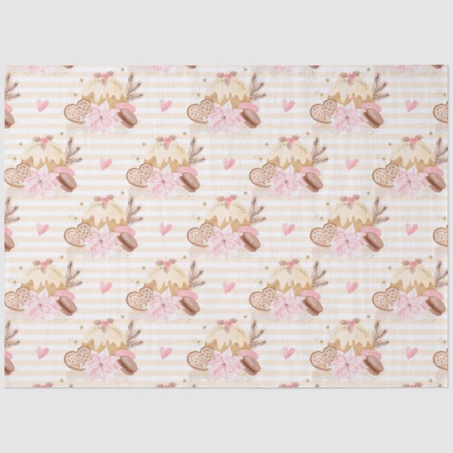 Neutral and Pink Christmas Dessert Pattern Tissue Paper (Front)