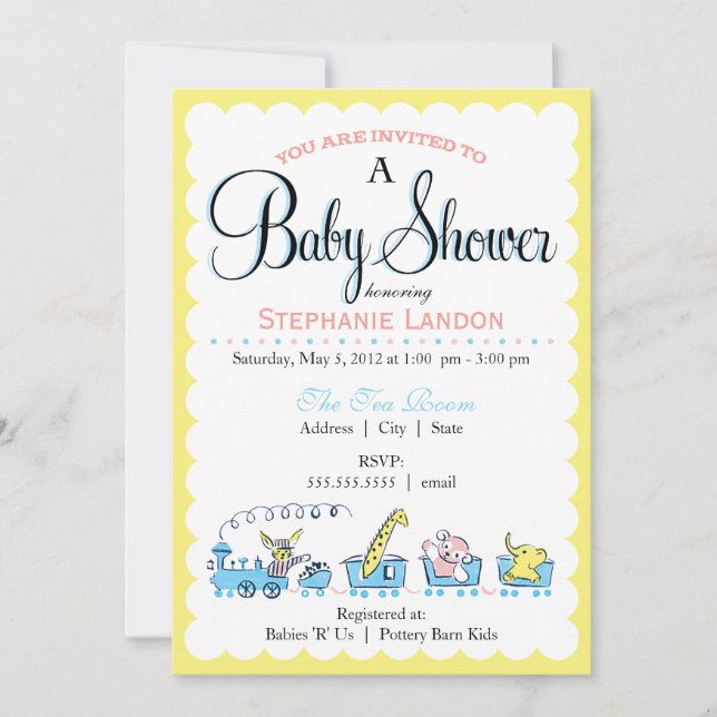 Neutral Animal Train | Retro Baby Shower Invitation (Front)