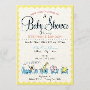 Neutral Animal Train   Retro Baby Shower Invitation