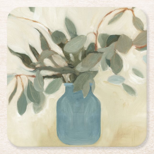 Neutral Arrangement - Stemmed Leaves Square Paper Coaster (Front)