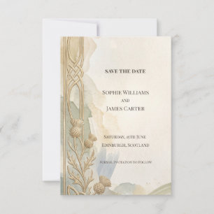 Neutral Art Deco Floral Save The Date Card