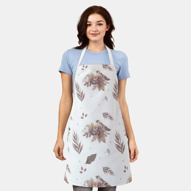 Neutral Autumn Bird Seamless Pattern  Apron (Worn)