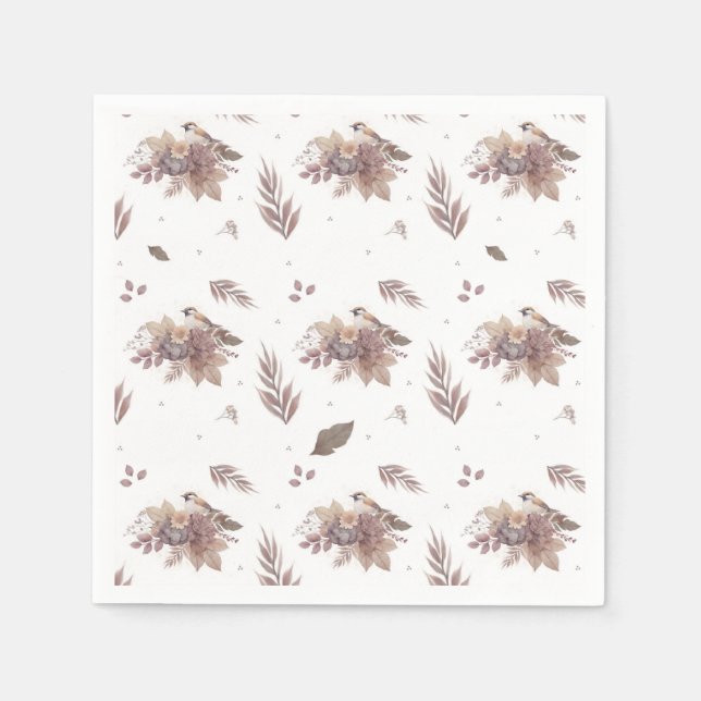 Neutral Autumn Bird Seamless Pattern  Napkin (Front)