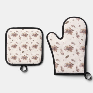 Neutral Autumn Bird Seamless Pattern  Oven Mitt & Pot Holder Set