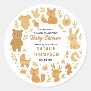 Neutral Baby Boy Shower Cute Safari Animal Classic Round Sticker