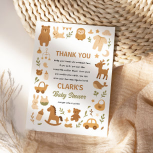 Neutral Baby Boy Shower Cute Safari Animal Thank You Card