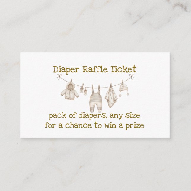 Neutral baby clothes diaper raffle enclosure card (Front)