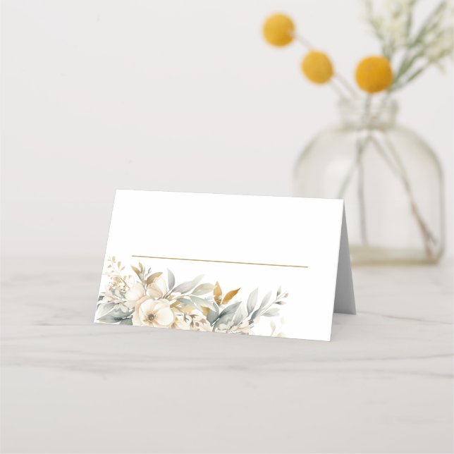 Neutral Baby In Bloom Floral Baby Shower Place Card (Front)