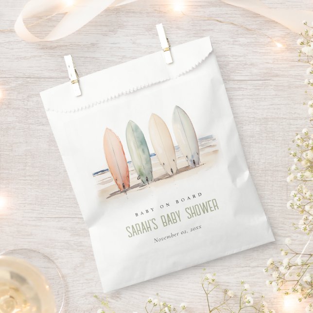 Neutral Baby On Board Surfboard Baby Shower Favour Bags (Clipped)