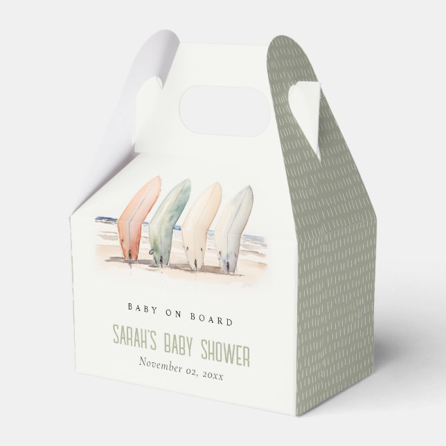 Neutral Baby On Board Surfboard Baby Shower Favour Box (Front Side)