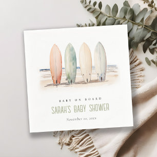 Neutral Baby On Board Surfboard Baby Shower Napkin