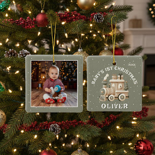 Neutral Baby’s 1st Christmas Train Keepsake Photo Ceramic Ornament