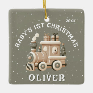Neutral Baby’s 1st Christmas Train Keepsake Photo Ceramic Ornament