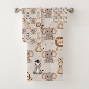 Neutral Baby Safari Pattern Bath Towel Set