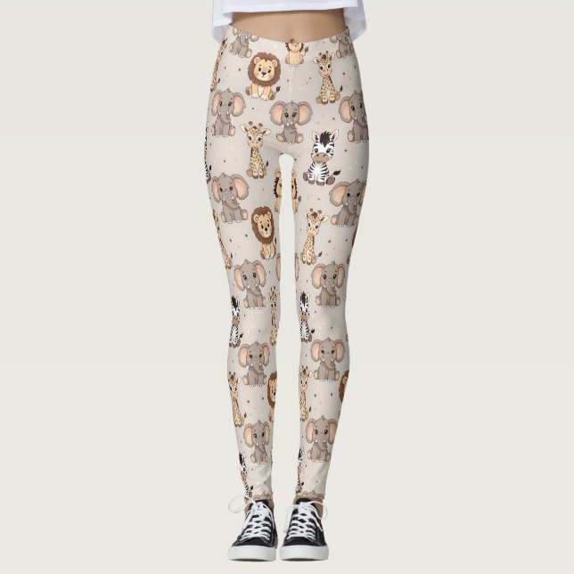 Neutral Baby Safari Pattern Leggings (Front)