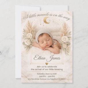 Neutral Baby Shower Boho Floral Moon Baby Sprinkle Invitation
