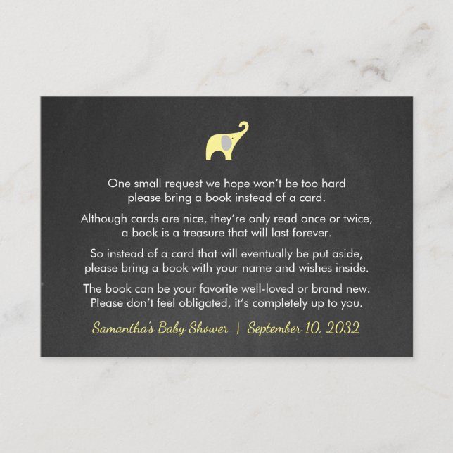 Neutral Baby Shower book request card, yellow Enclosure Card (Front)