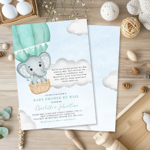 Neutral Baby Shower By Mail Elephant Mint Green Invitation