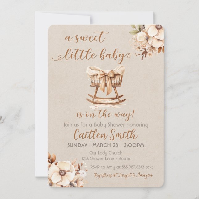 Neutral Baby Shower Cradle Invitation (Front)
