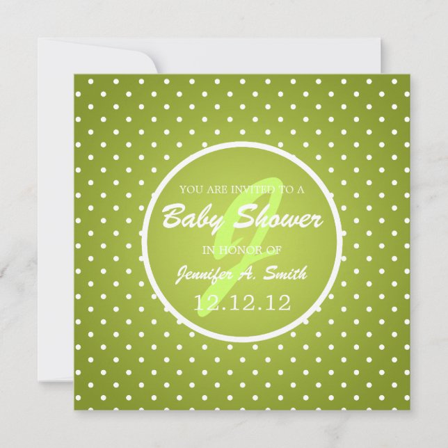 Neutral Baby Shower Elegant Polka Dot Green Invitation (Front)