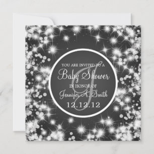 Neutral Baby Shower Elegant Winter Sparkle Black Invitation