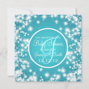Neutral Baby Shower Elegant Winter Sparkle Blue Invitation