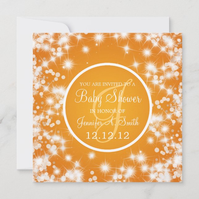 Neutral Baby Shower Elegant Winter Sparkle Orange Invitation (Front)