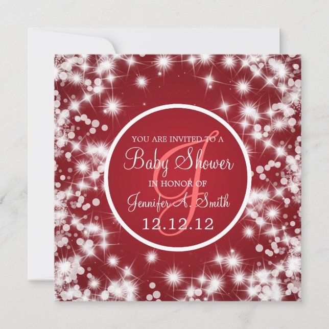 Neutral Baby Shower Elegant Winter Sparkle Red Invitation (Front)