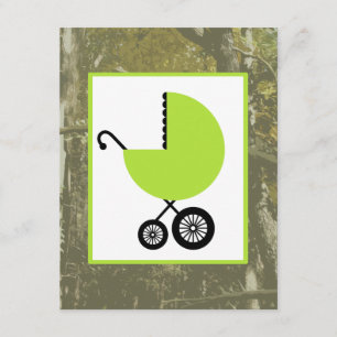 Neutral Baby Shower - Green Carriage & Camouflage Invitation
