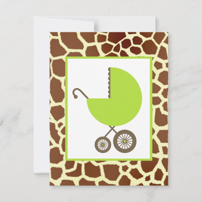 Neutral Baby Shower Green Carriage & Giraffe Print Invitation (Front)