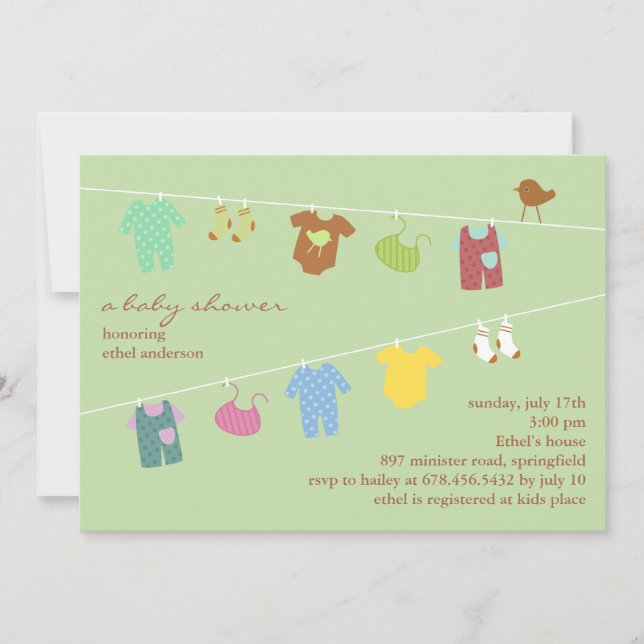 Neutral Baby Shower Green Flat Invitation (Front)